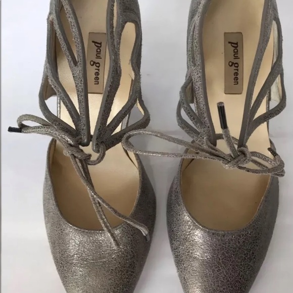 COPY Paul Green Justine Lace- up Strap Silver Heels Pumps Pointed Toe 6 - Picture 4 of 12